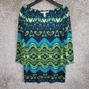Diane von Furstenberg‎ Dress Womens 6 Green Printed Silk Tacita Tunic Shift